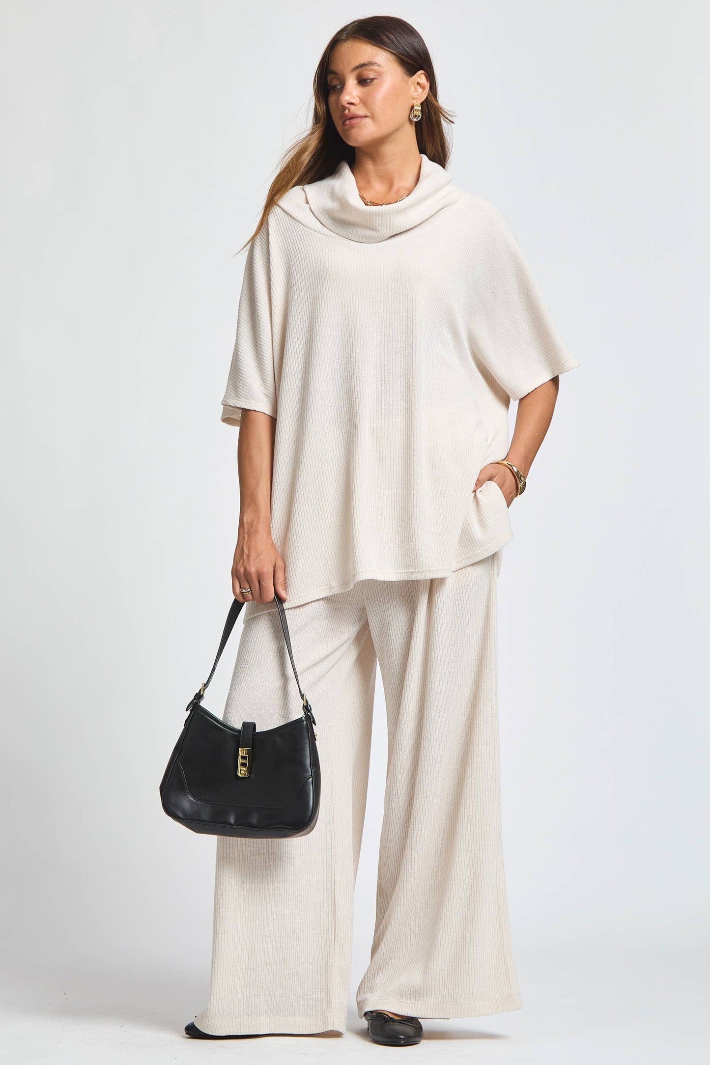 Cowl Neck Top + Relaxed Pants 2 Piece Set
