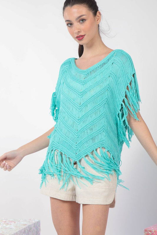 Fringe Detail Oversized Sweater Top