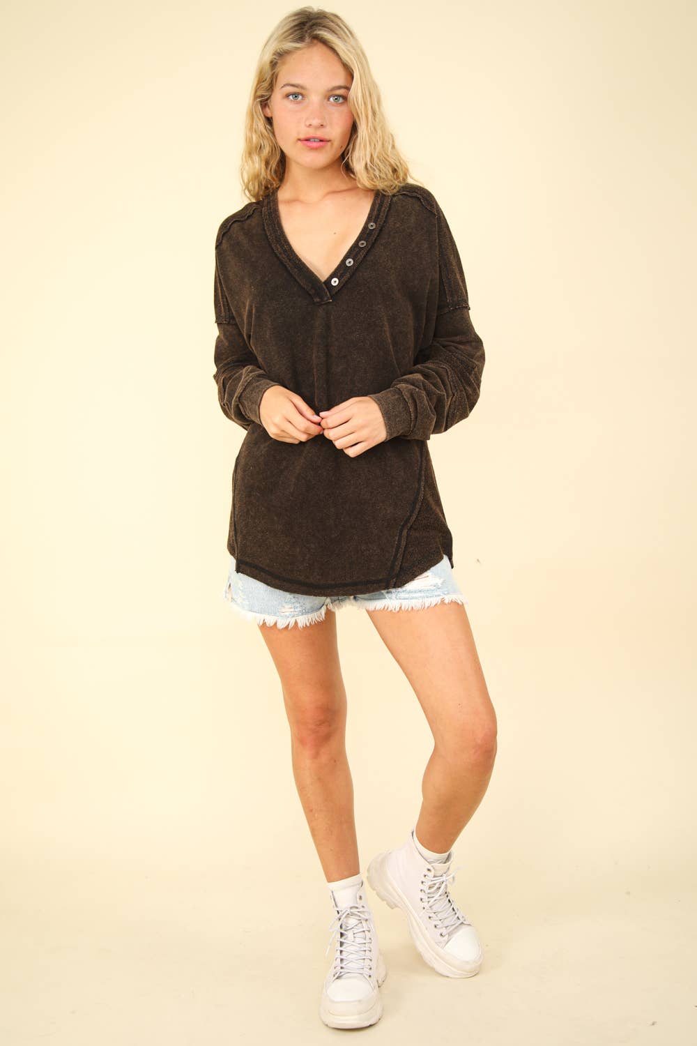 Knit V-Neck Oversized Top