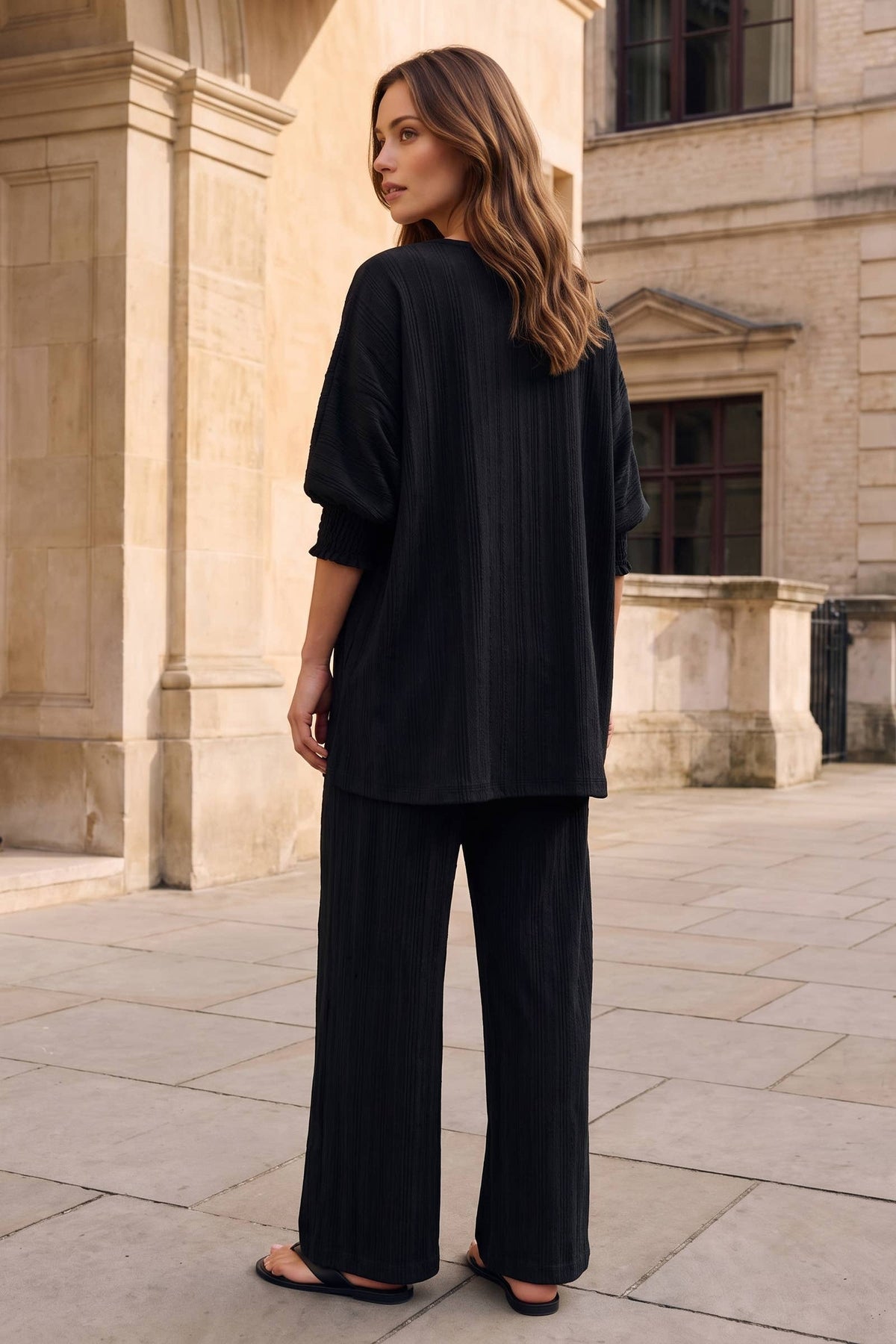 2-Piece Smocked Sleeve Blouse + Relaxed Bottoms