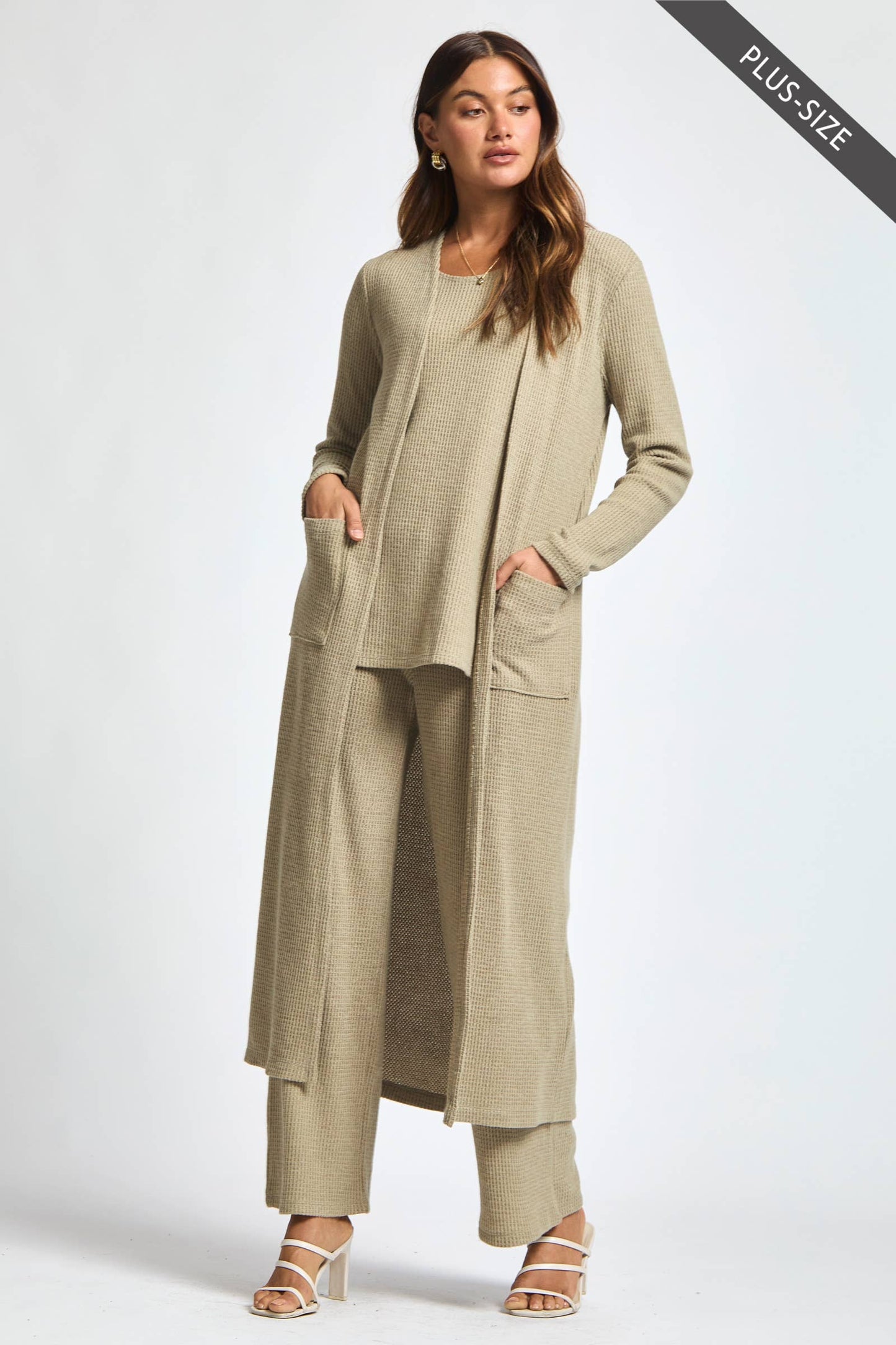 Dear Scarlett - PLUS SIZE Thermal Sleeveless Tank + Cardigan + Relaxed Pants