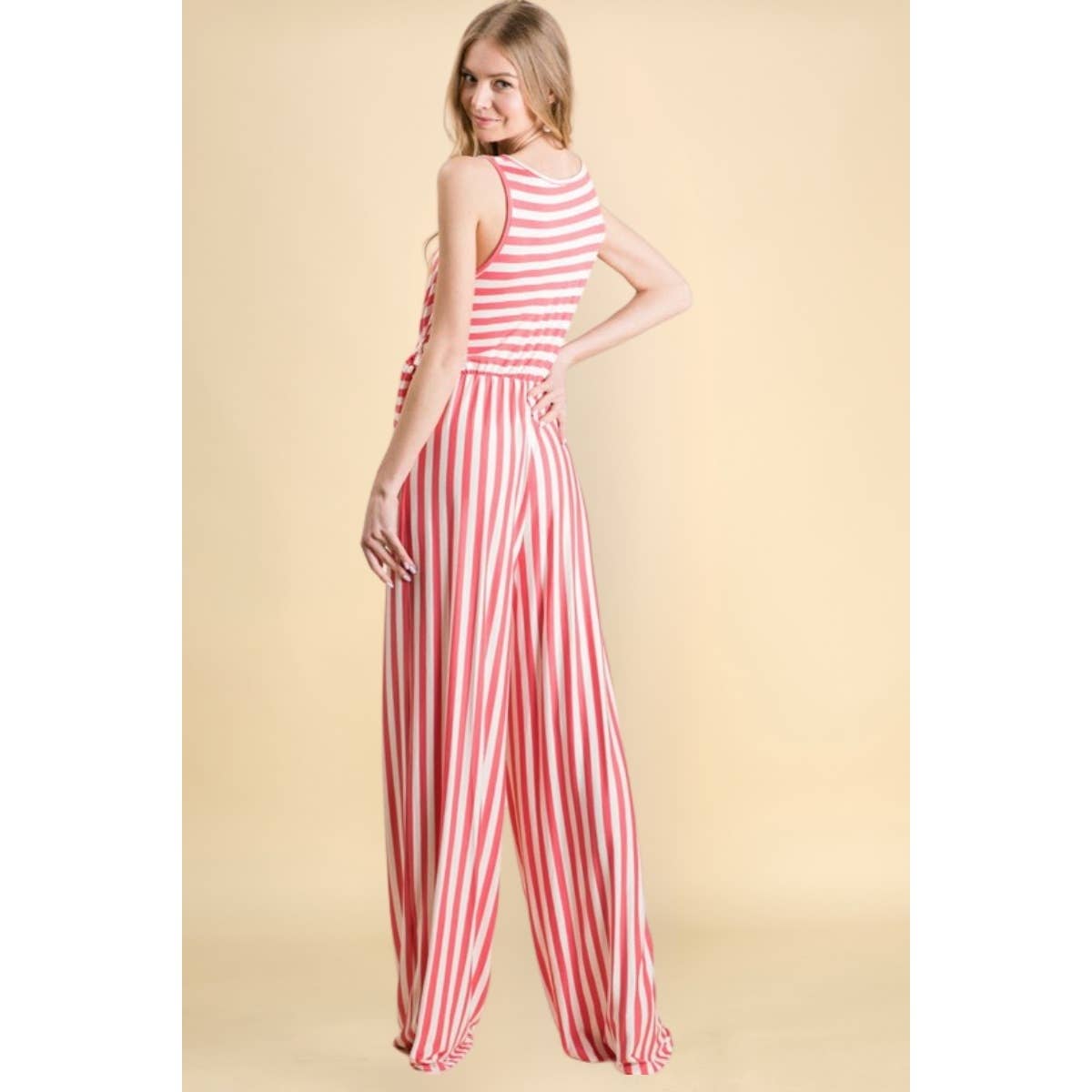 Striped Tie Keyhole Back Jumpsuit
