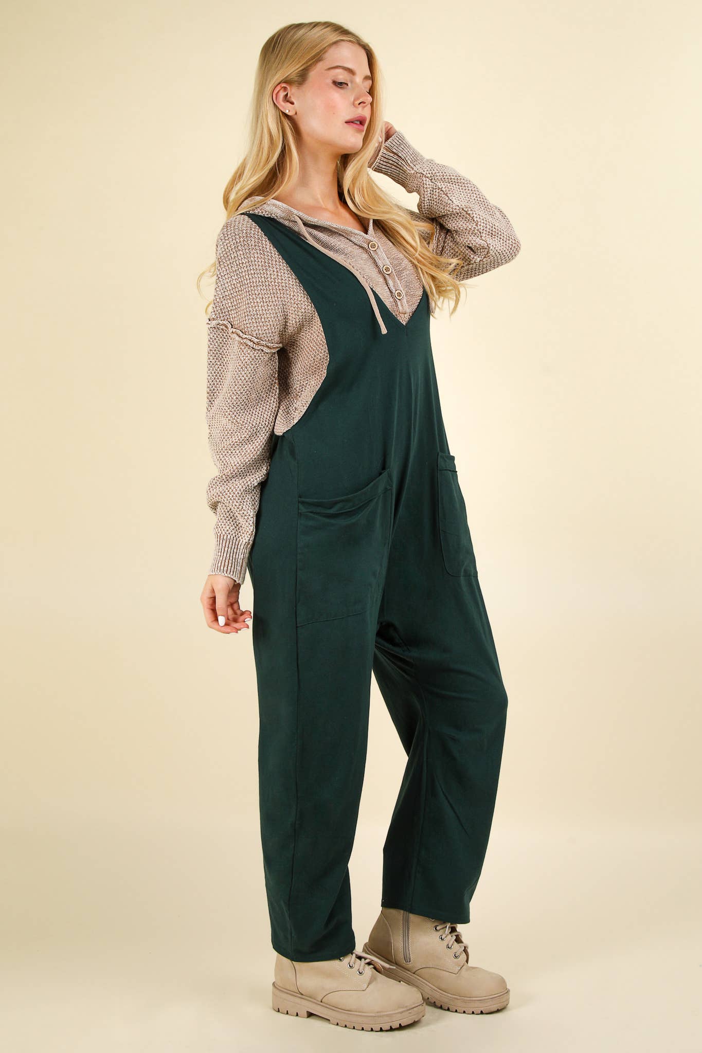 Casual Loose Fit Solid Knit Baggy Jumpsuit