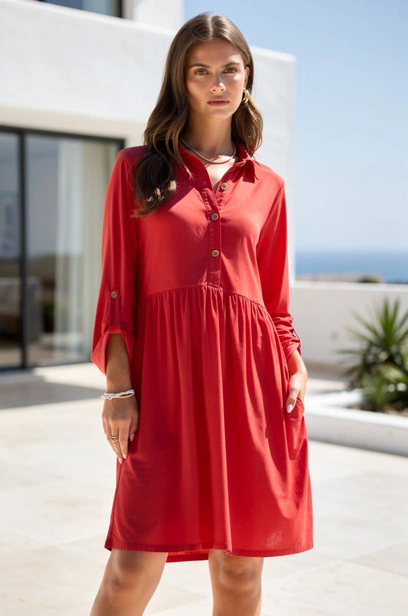 Collared Shirt Dress w/ Pockets