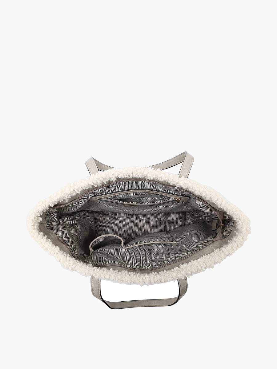 Jen & Co. - M2174 Lulu Sherpa Trim Tote w/ Front Pocket