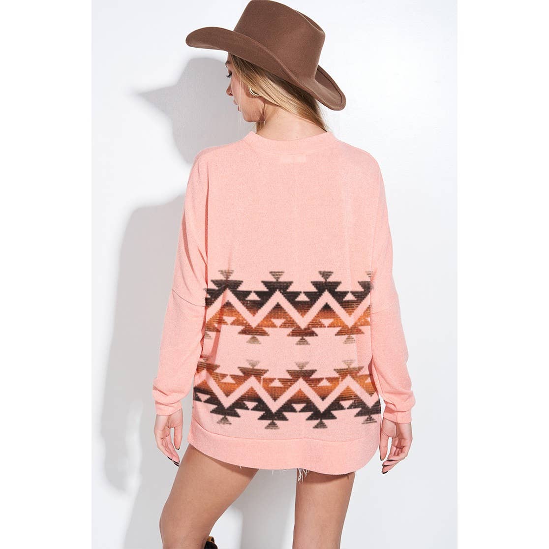 Zig zag print long sleeve knit top