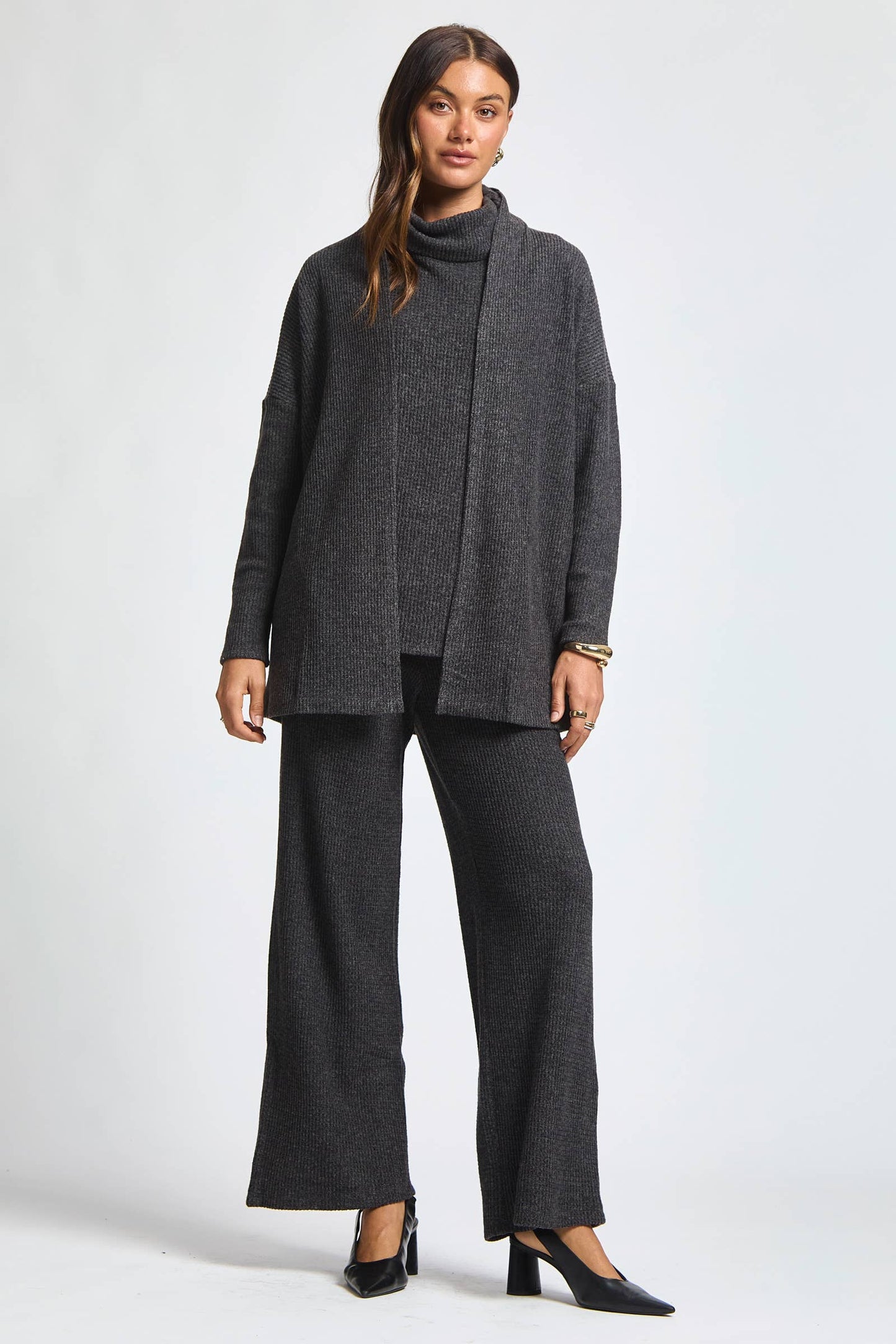 Dear Scarlett - 3 Piece Set Cowl Neck Tank Top + Cardigan + Pants