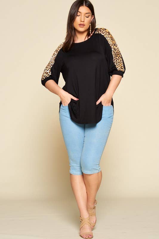 Animal Print Sleeve Casual Top