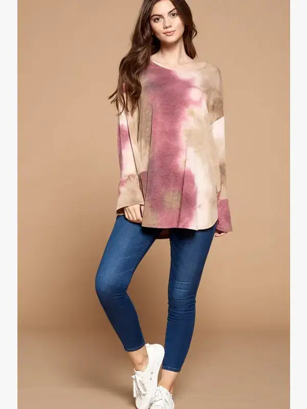 Tie Dye Open Back Bell Sleeve Top