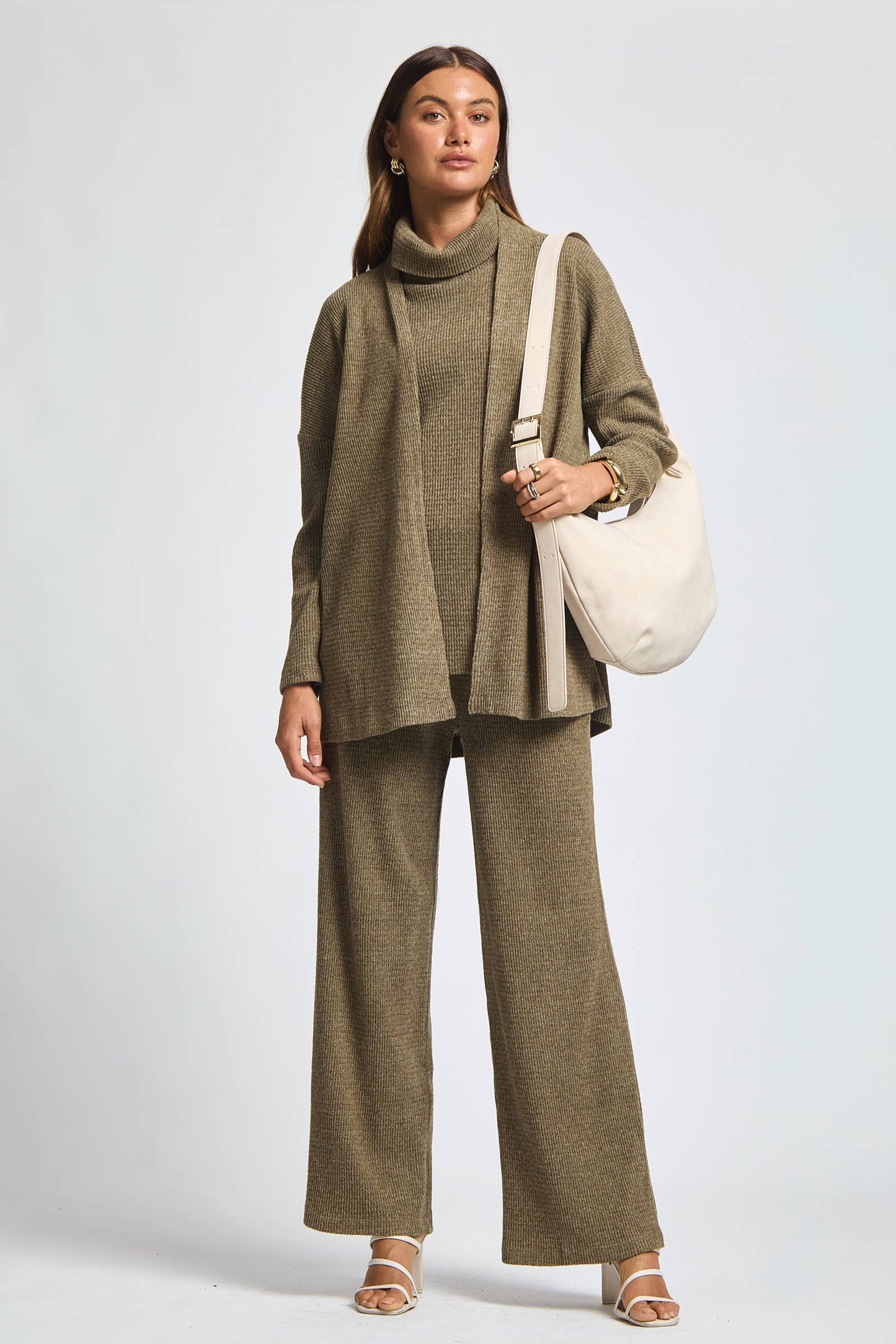 Dear Scarlett - 3 Piece Set Cowl Neck Tank Top + Cardigan + Pants