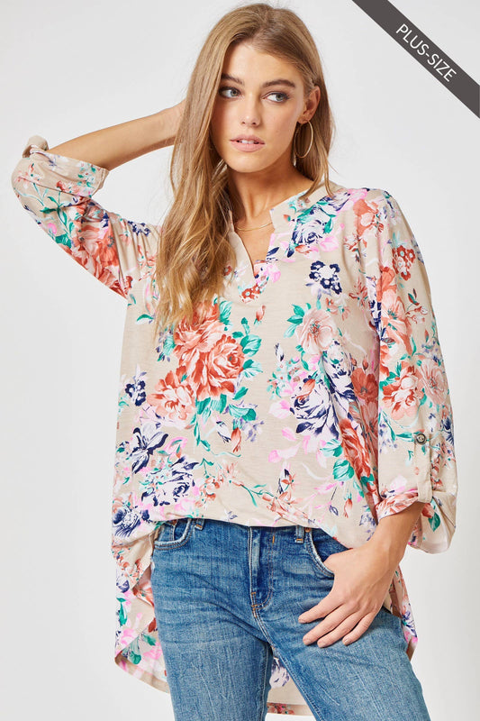 Dear Scarlett - PLUS SIZE Lizzy 3/4 Floral Wrinkle Free Top