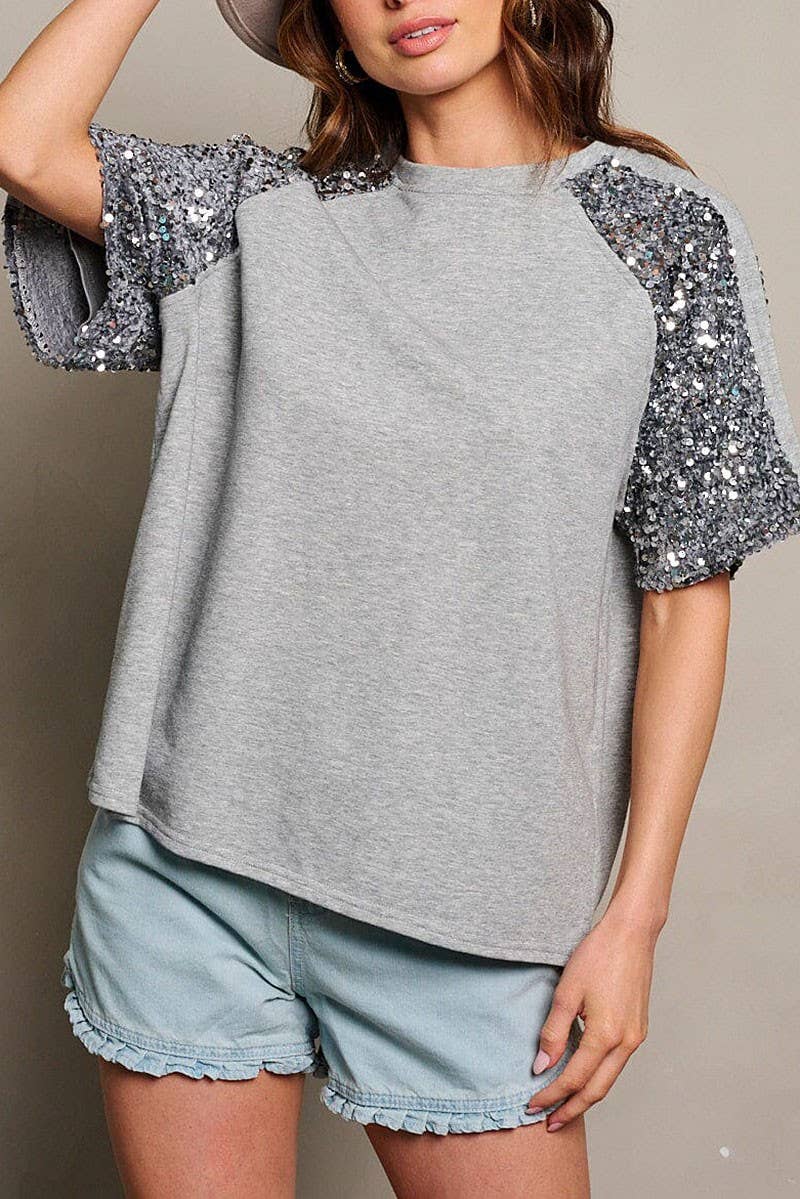 SHORT SEQUINS SLEEVE BLOUSE TOP