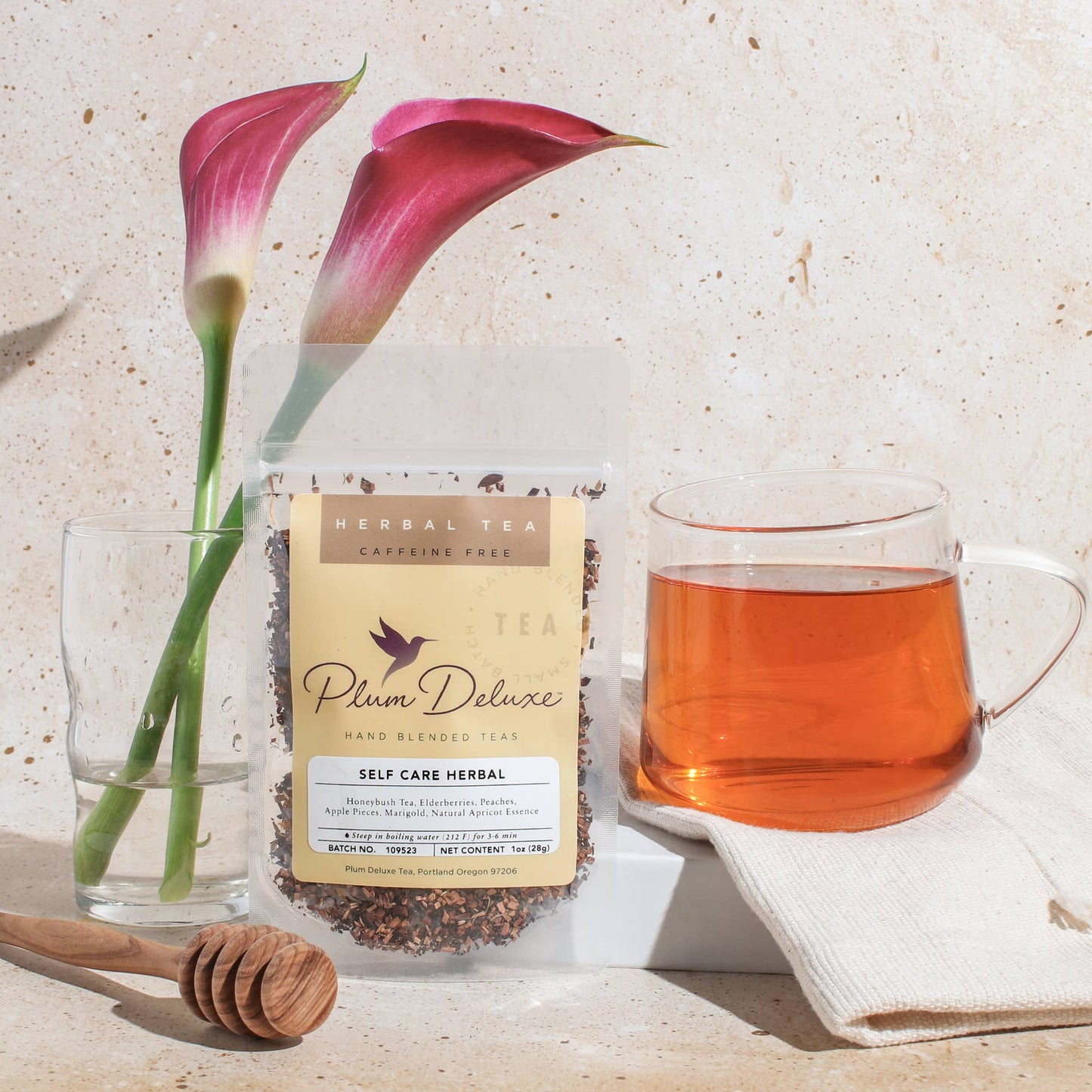 Plum Deluxe Tea - Self Care Apricot Elderberry Herbal Loose Leaf Tea Honeybush