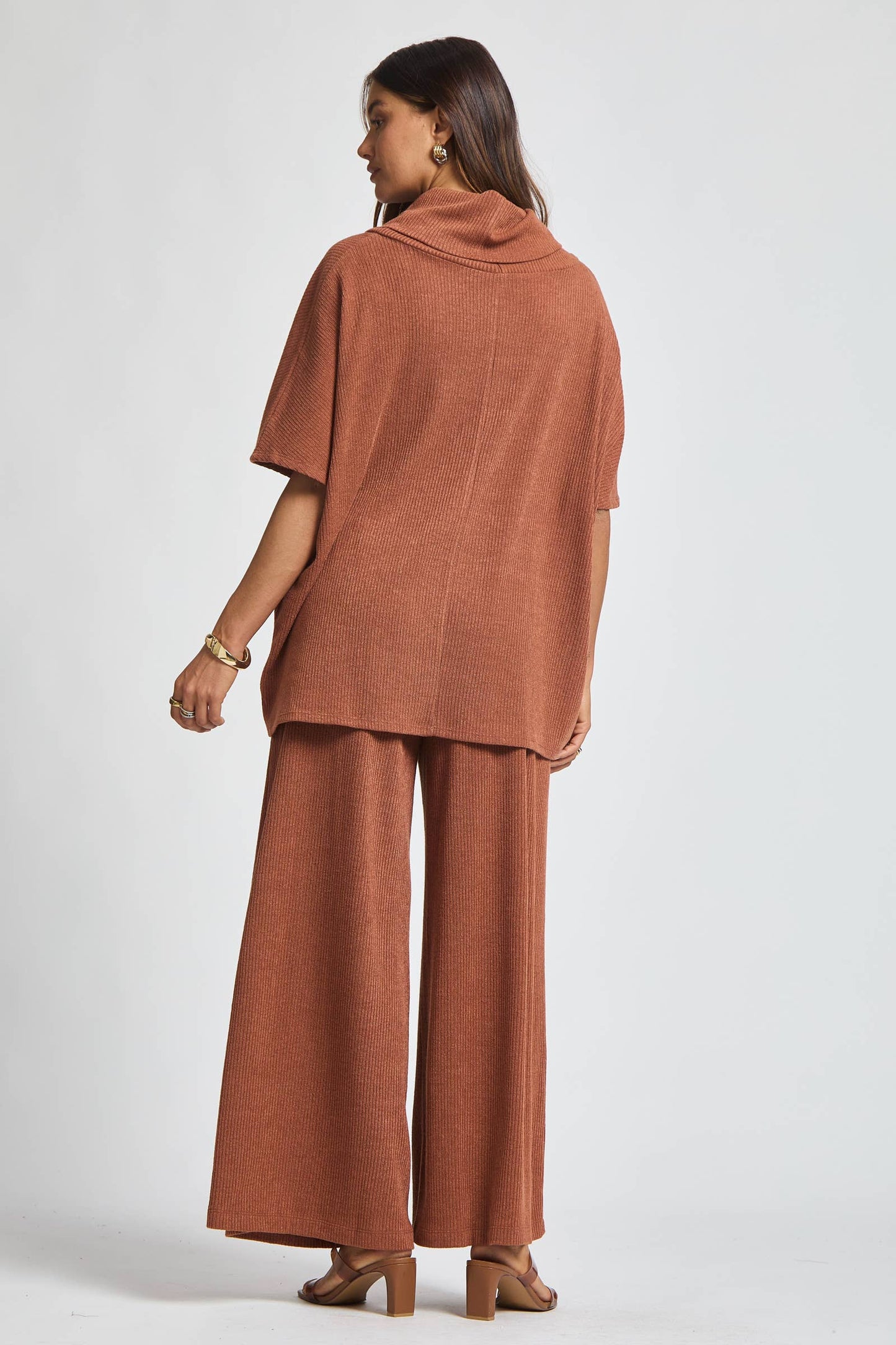 Cowl Neck Top + Relaxed Pants 2 Piece Set