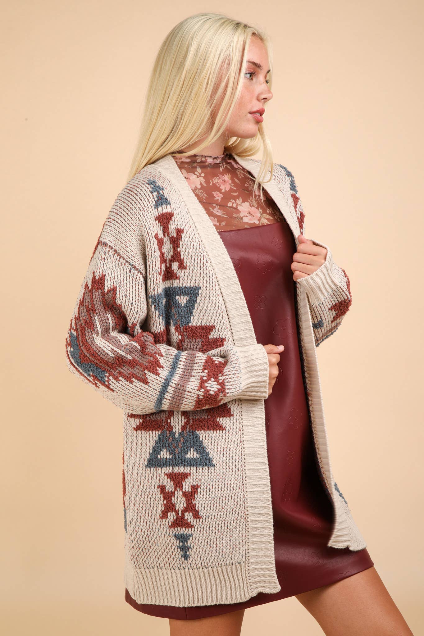 Aztec Printed Knit Sweater Cardigan