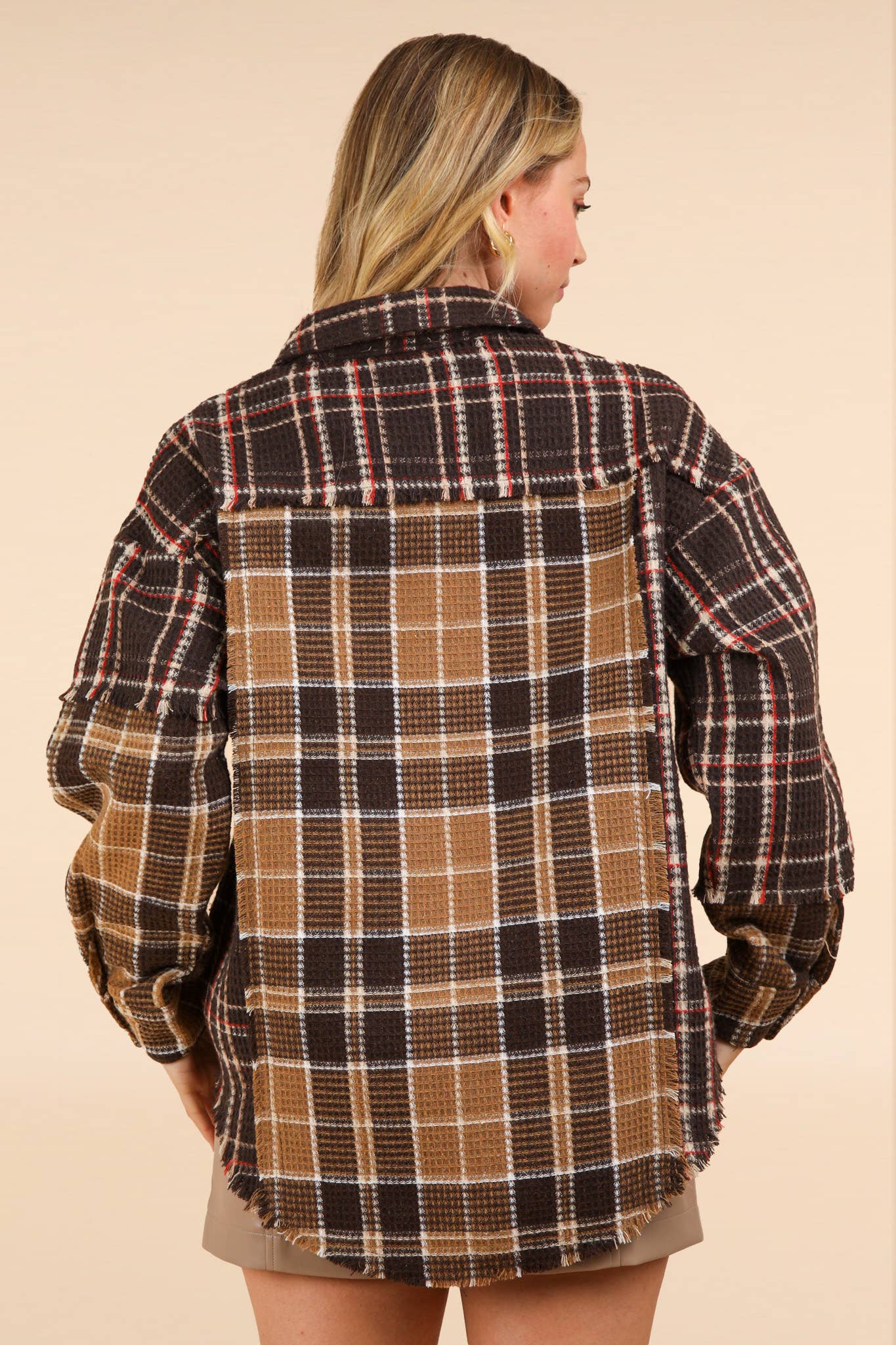 Mixed Plaid Oversized Casual Shacket Jacket