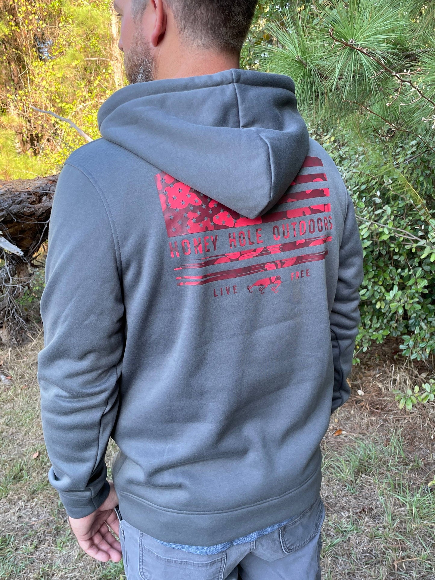 Honey Hole Outdoors - Fleece Hoodie - Red Flag: M