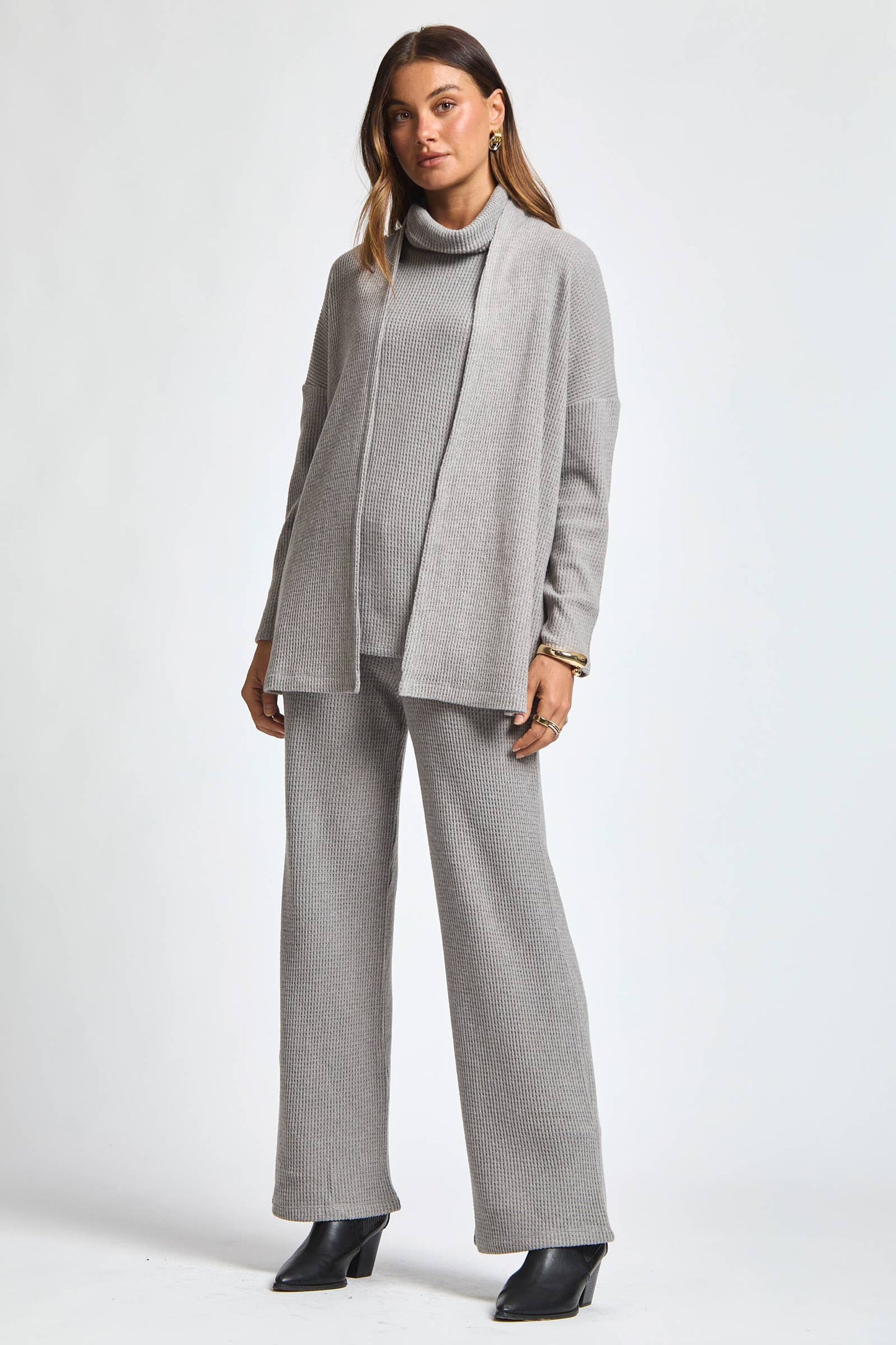 Dear Scarlett - 3 Piece Set Cowl Neck Tank Top + Cardigan + Pants