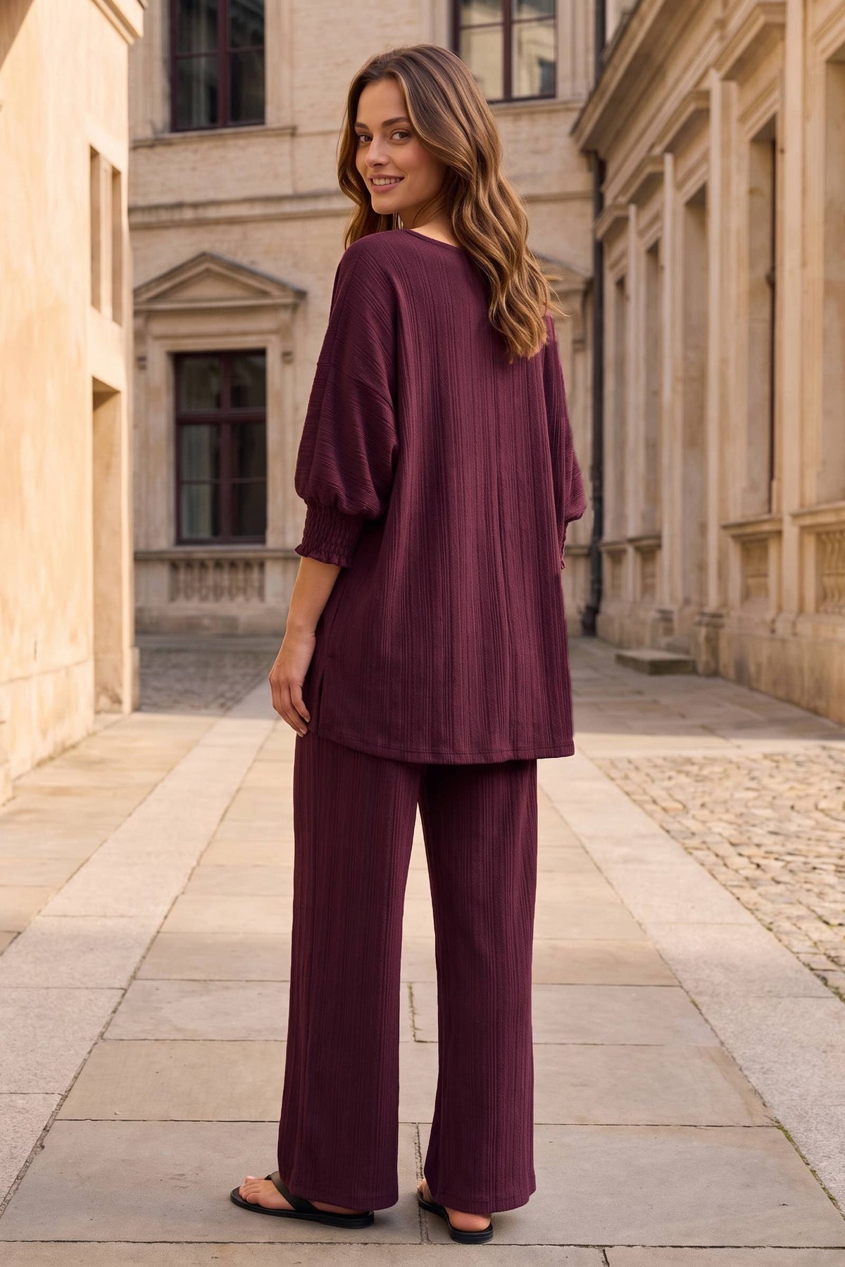 2-Piece Smocked Sleeve Blouse + Relaxed Bottoms