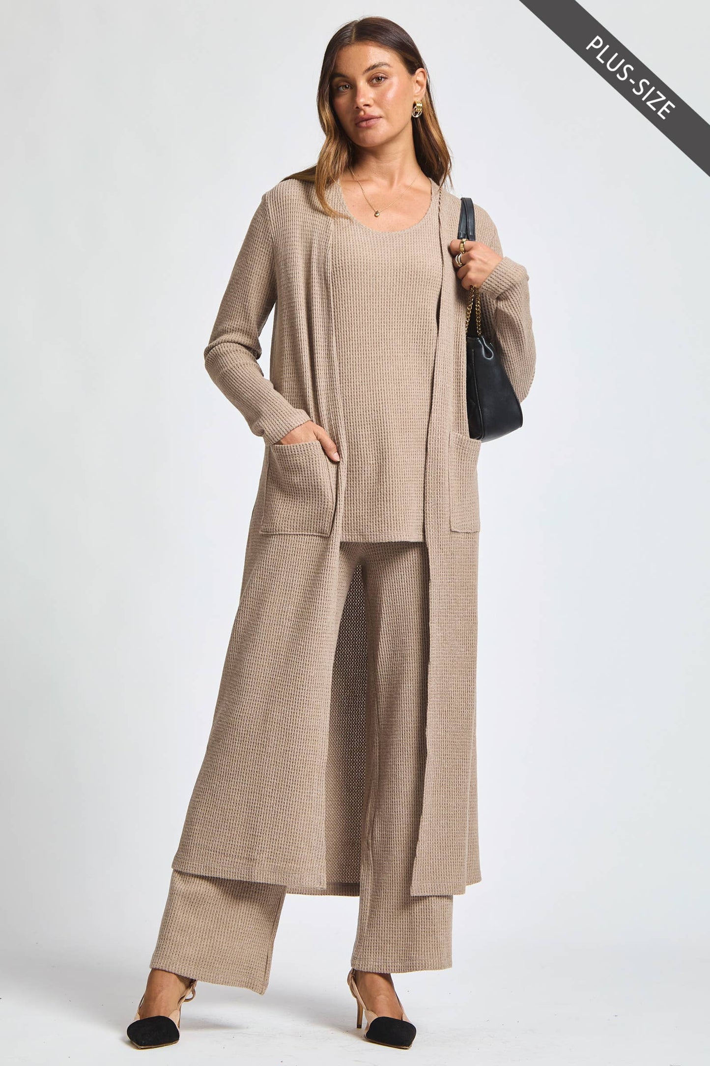 Dear Scarlett - PLUS SIZE Thermal Sleeveless Tank + Cardigan + Relaxed Pants