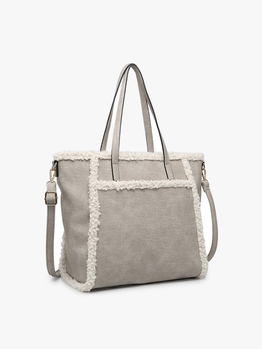 Jen & Co. - M2174 Lulu Sherpa Trim Tote w/ Front Pocket
