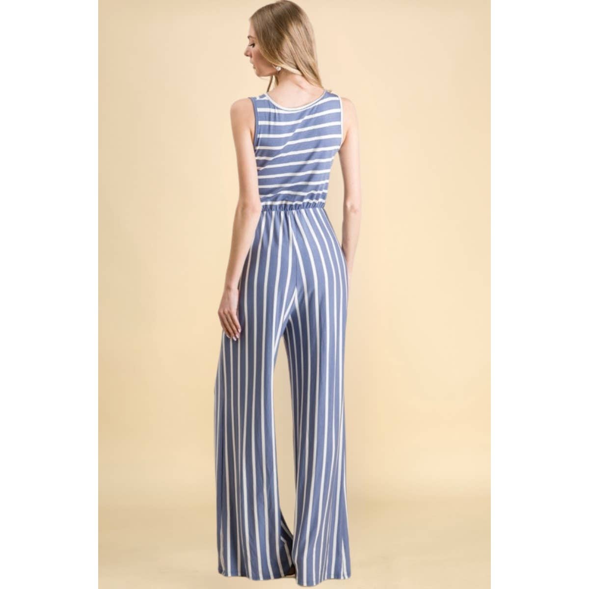 Striped Tie Keyhole Back Jumpsuit