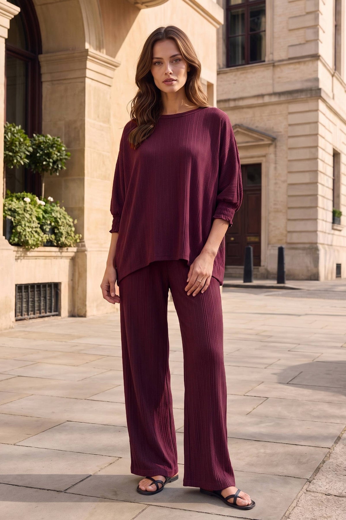 2-Piece Smocked Sleeve Blouse + Relaxed Bottoms