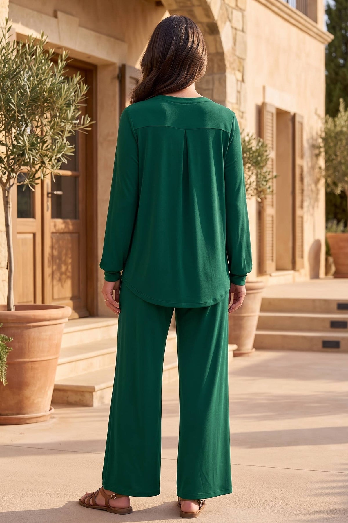 2-Piece Lizzy 3/4 Sleeve Top + Relaxed-Fit Pants Flowy Set