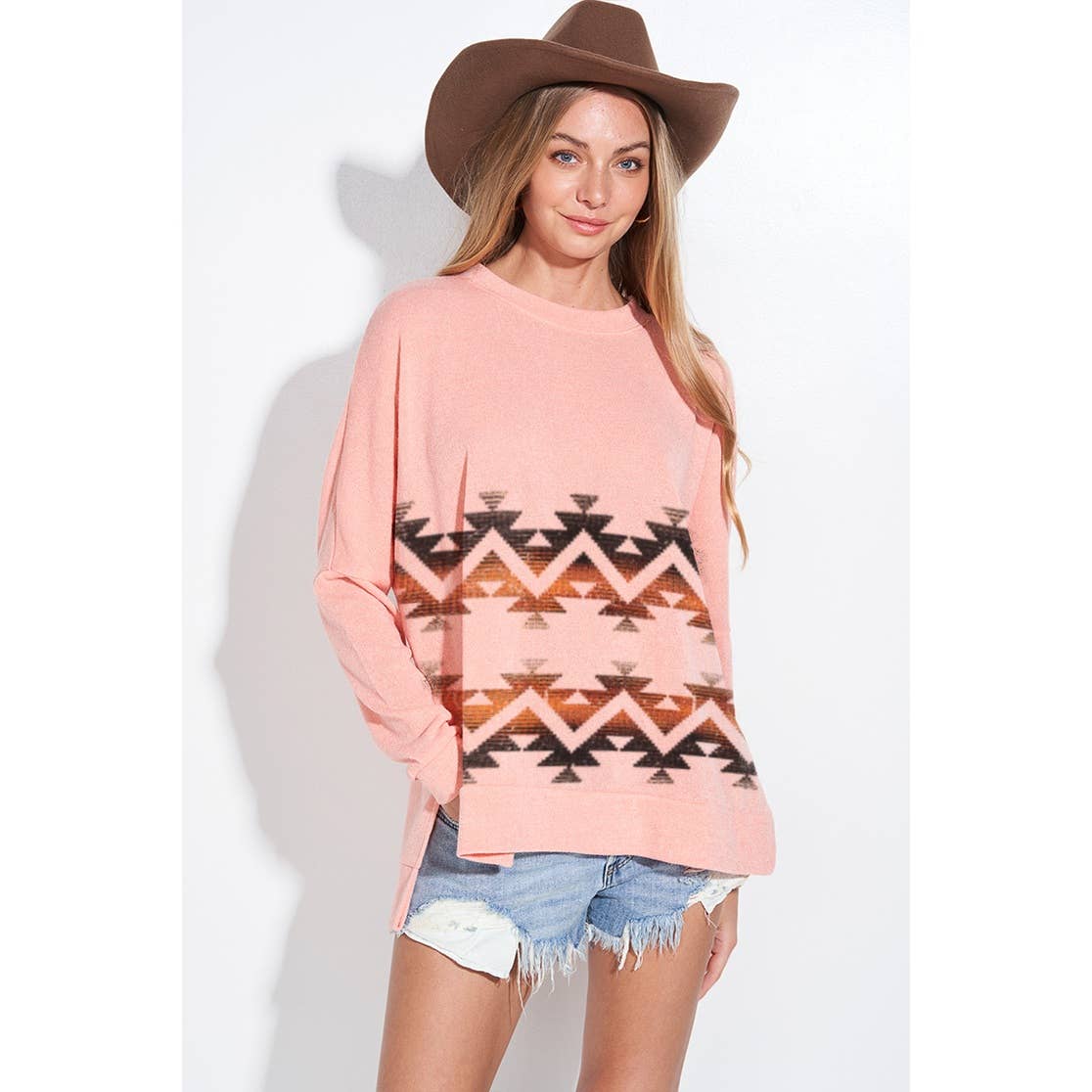 Zig zag print long sleeve knit top