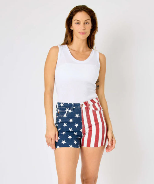 Judy Blue High Waist Americana Flag Fray Hem Shorts 150273