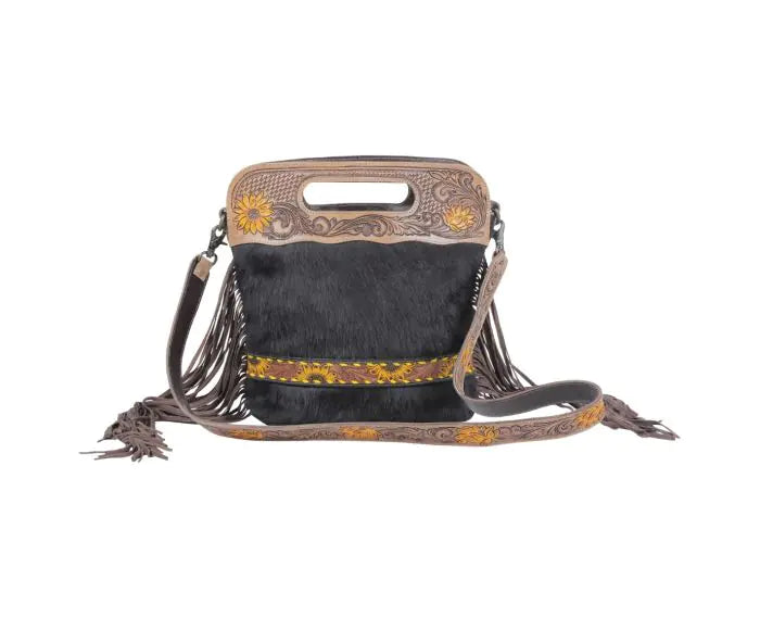 "Black velvet Hand-Tooled Bag"