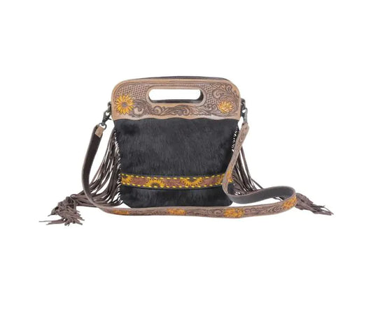 "Black velvet Hand-Tooled Bag"