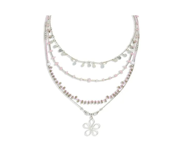 Rose Quartz Multistrand Blossom Pendant Necklace