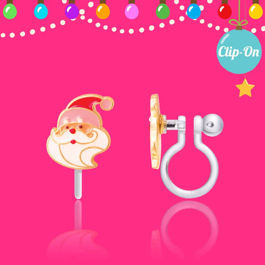 Girl Nation - Holly Jolly Santa Clip On Earrings for Girls