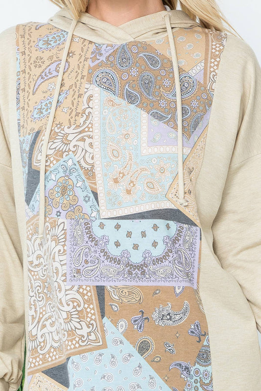 Paisley contrast tri-blend hoodie