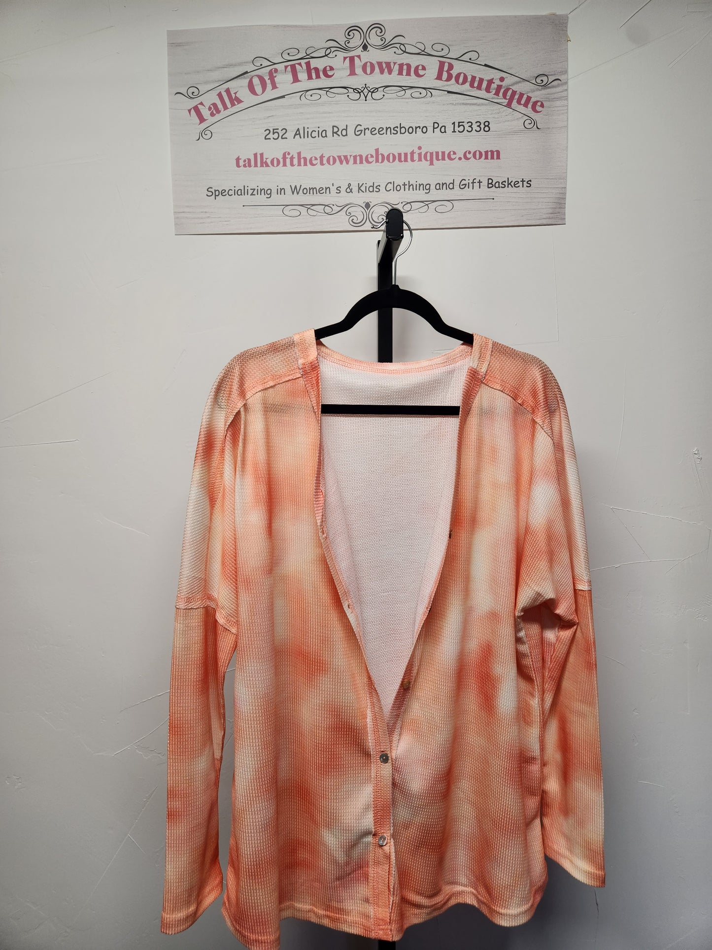 Cardigan - Orange, Tie dyed, light weight, waffle knit