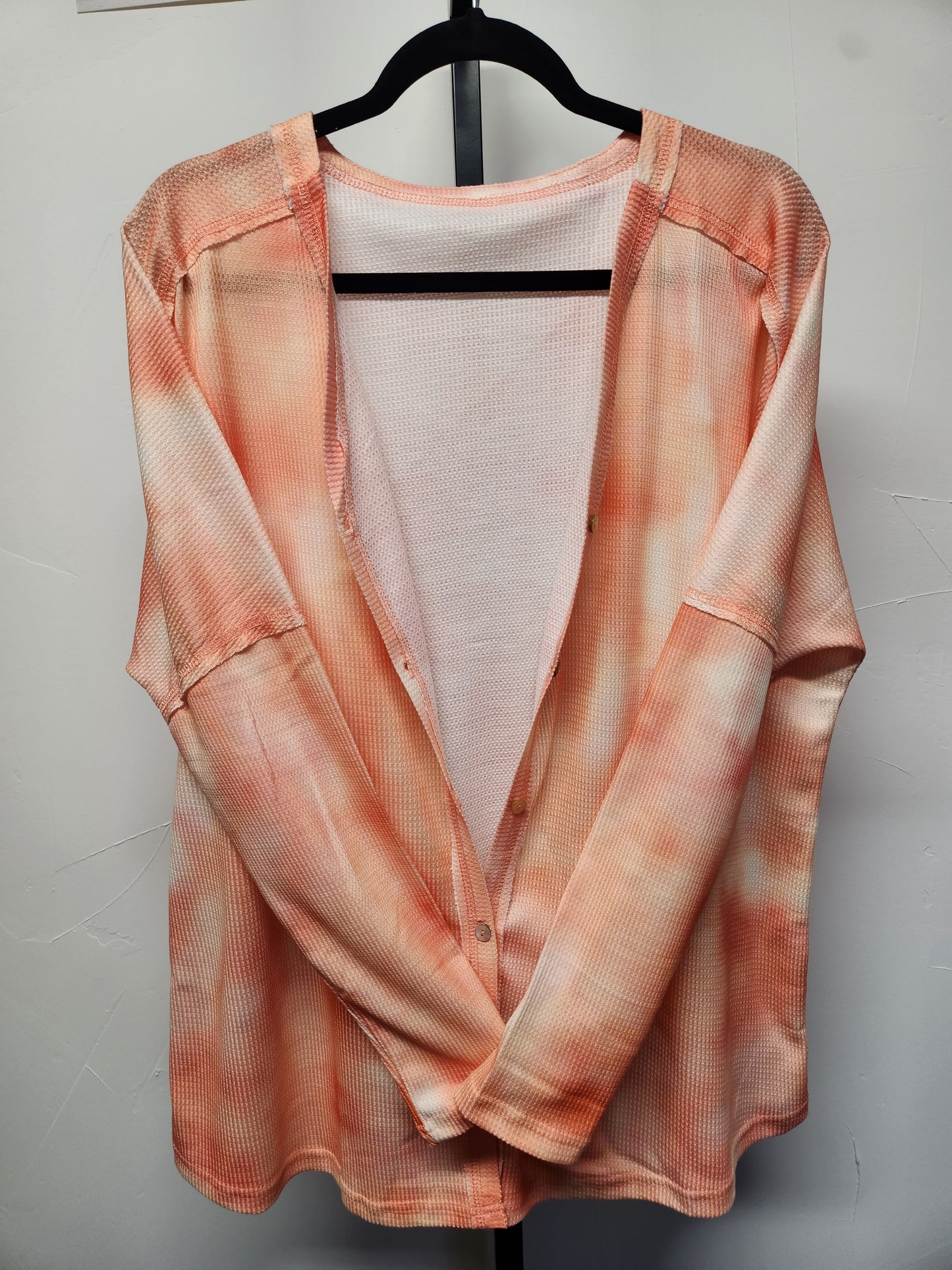 Cardigan - Orange, Tie dyed, light weight, waffle knit