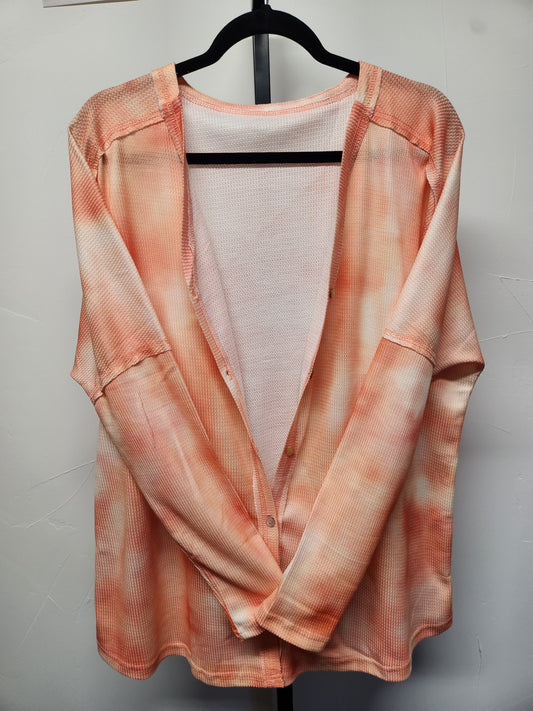 Cardigan - Orange, Tie dyed, light weight, waffle knit