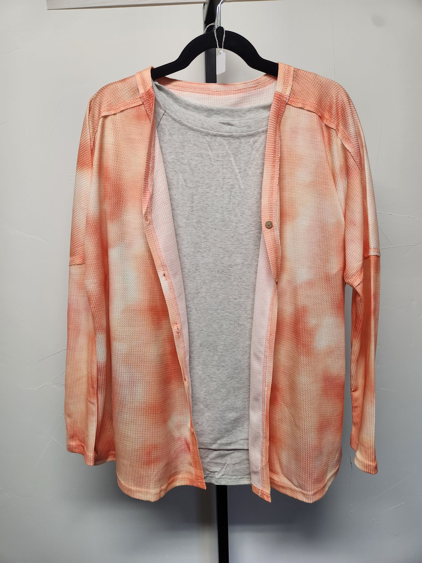 Cardigan - Orange, Tie dyed, light weight, waffle knit