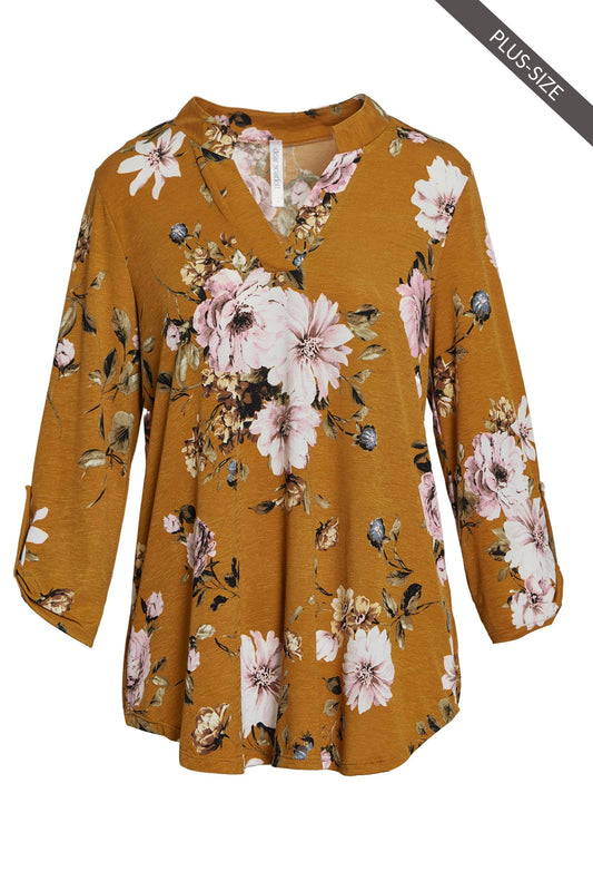 plus size floral print 3/4 sleeve