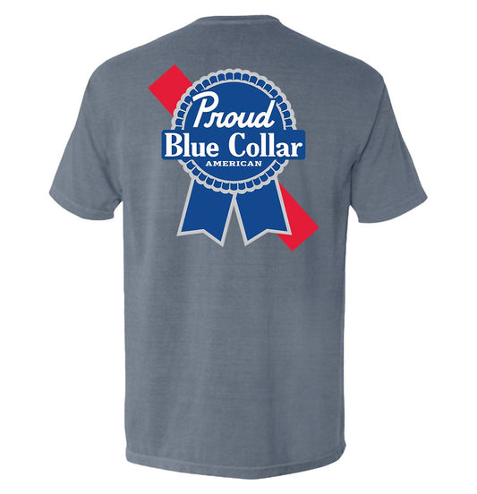 Proud Blue Collar American (Classic): Comfort Colors Pocket Tee / Blue Jean / L