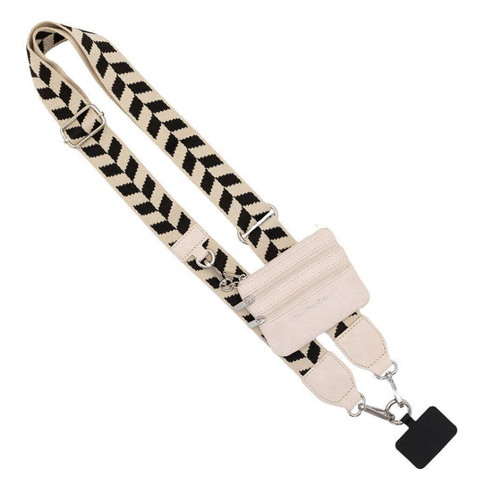 Save The Girls - Clip & Go Crossbody Strap w/Zippered Pouch: Blk/Crm Chevron