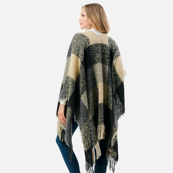 Plaid Ruana with fringe hem