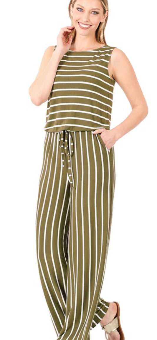 Stripe Sleeveless Jumpsuit Sm- Plus size