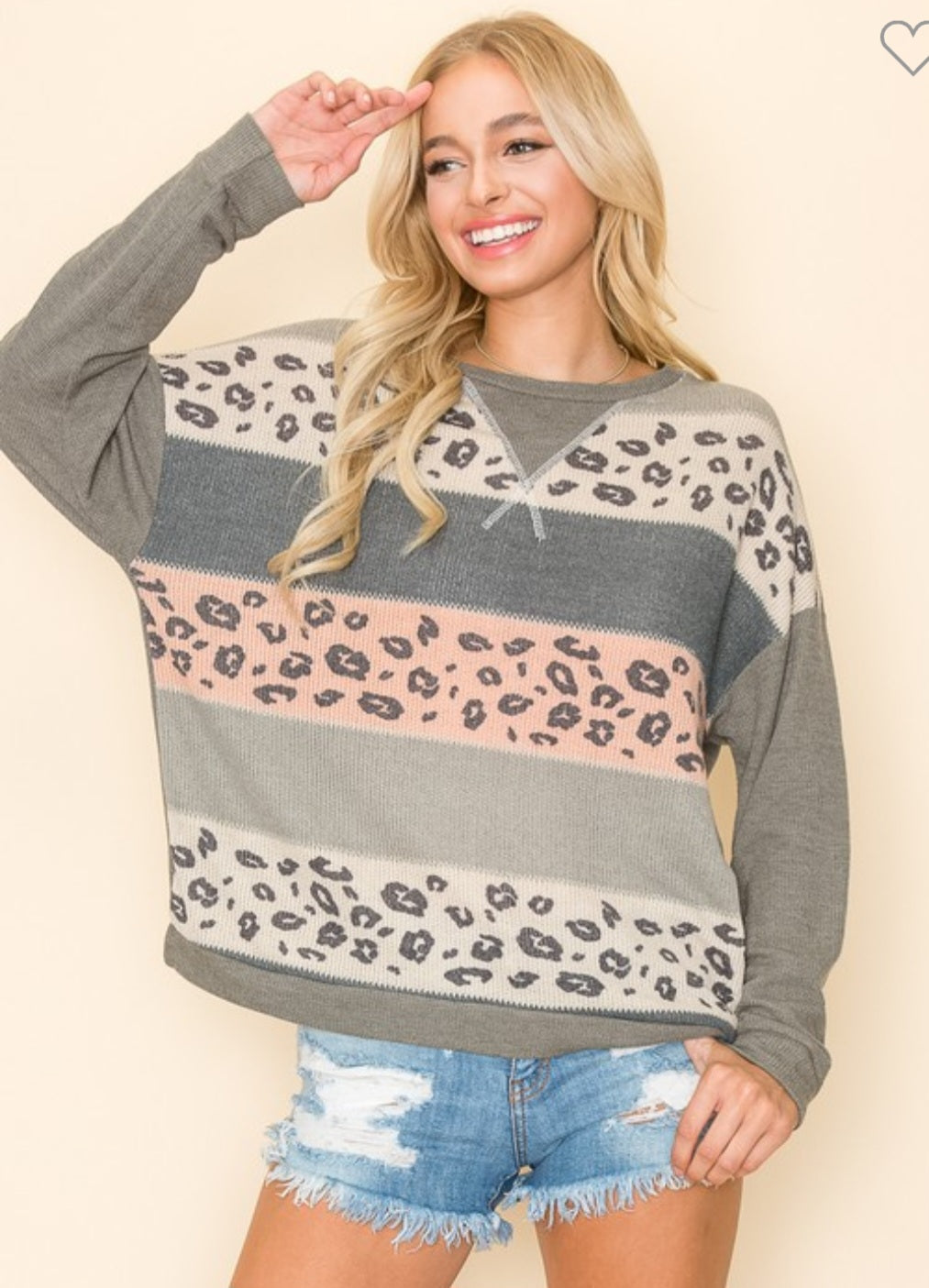 Animal Printed Color Block Top (Olive