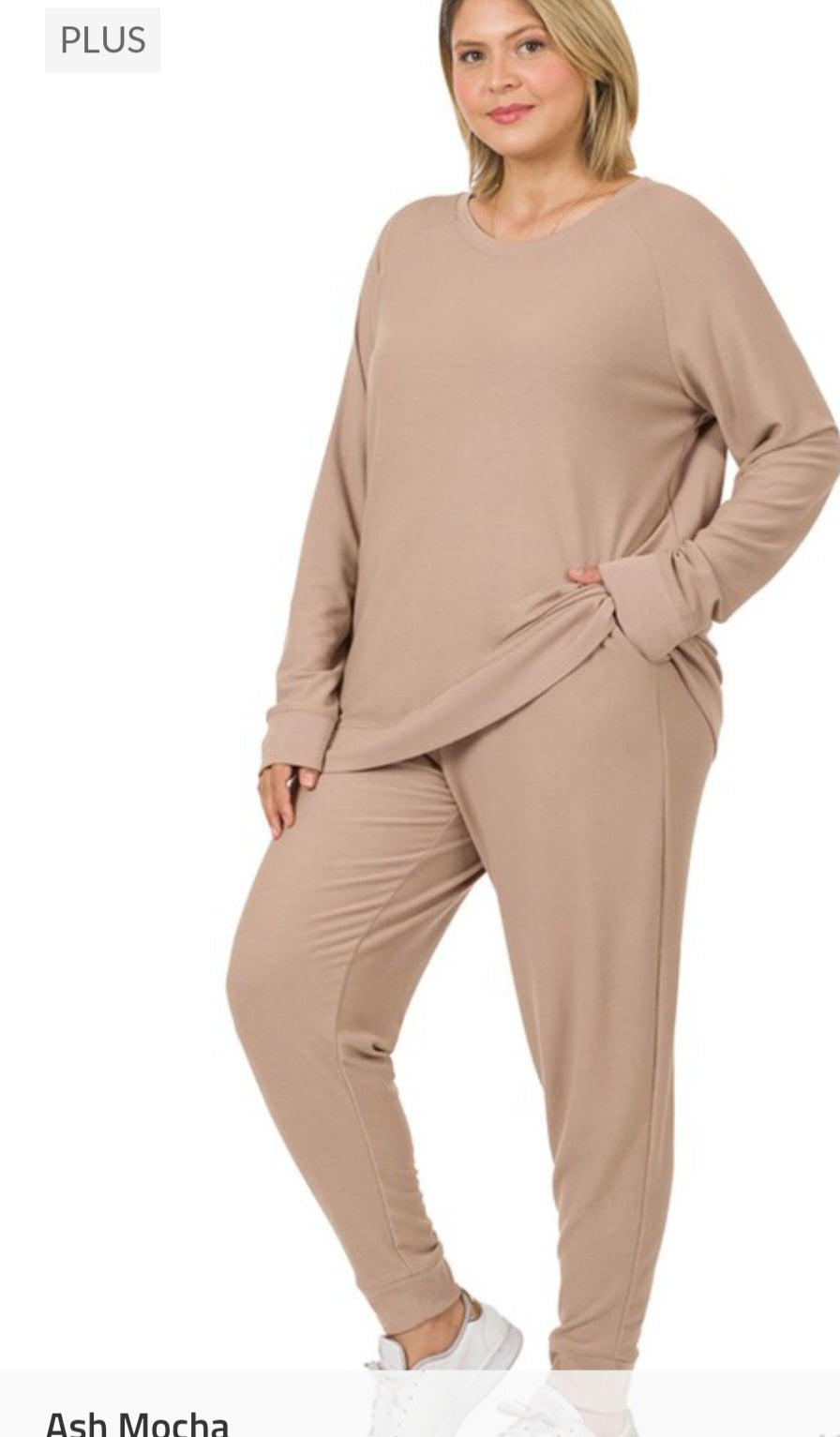 Plus Size Reverse Soft French Terry top and Ankle Jogger Pants Set