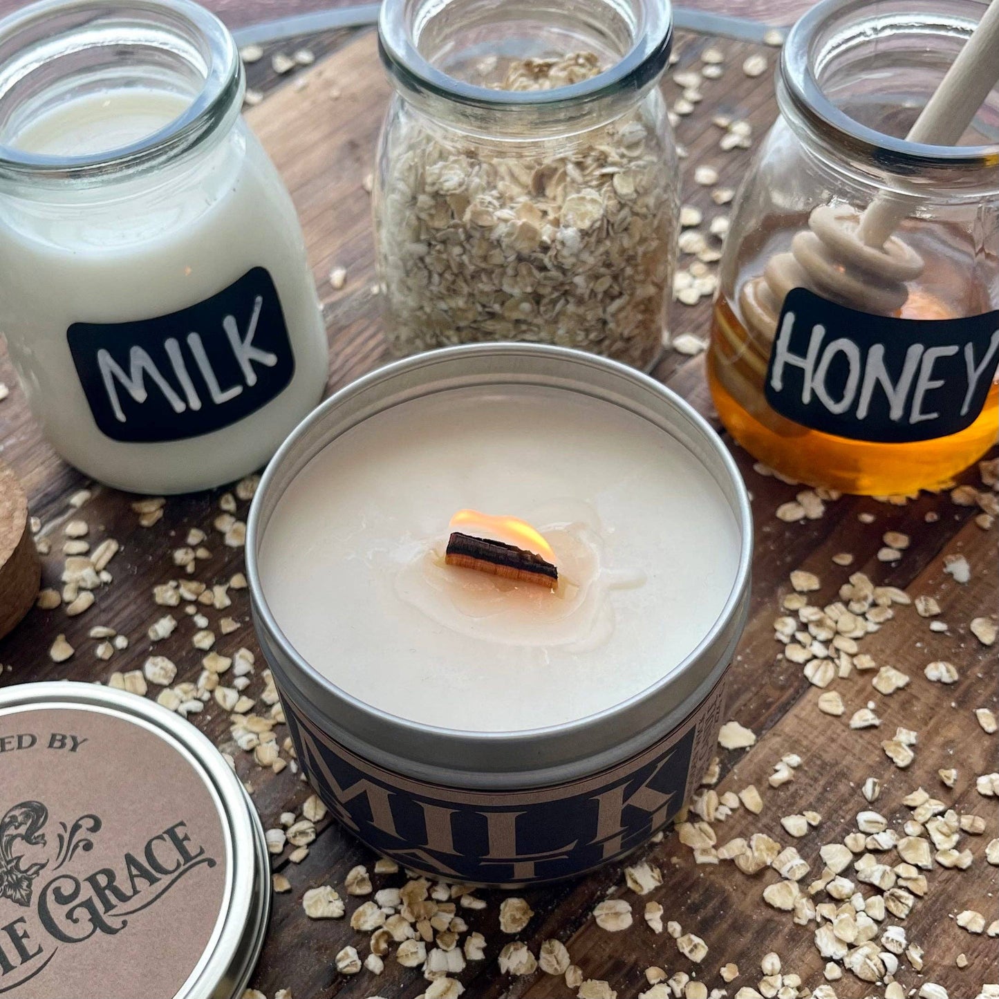 Milk Bath - 8 oz Candle Tin - Wooden Wick