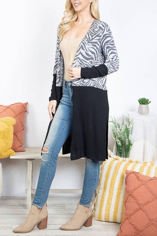 Long sleeve animal print open front cardigan