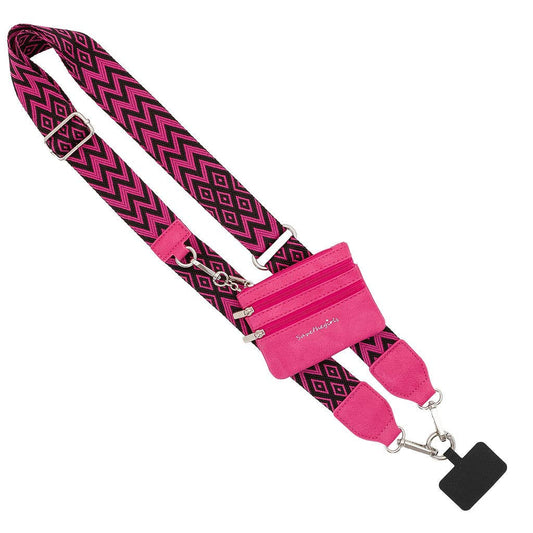 Save The Girls - Clip & Go Crossbody Strap with Pouch - Chevron Collection: Hot Pink/Black - Pink Pouch