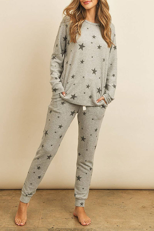 Star print brushed top and jogger set